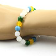 Moonstone + Yellow Agate + Green Agate + Blue Chalcedony Bracelet 8 mm Beads.