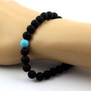 Matte Black Onyx + Turquoise Bracelet 8 mm Beads.