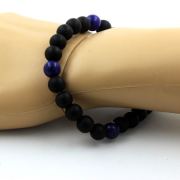 Lapis Lazuli + Matte Black Onyx Bracelet 8 mm Beads.