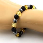 Hematite + Citrine + Lava Bracelet 8 mm Beads.