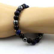 Blue Tiger's Eye + Hematite + Black Agate Bracelet 8 mm Beads.