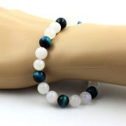 Moonstone + Light Blue Tiger's Eye Bracelet 8 mm Beads.