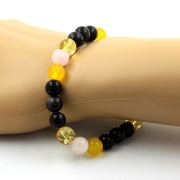 Black Obsidian + Yellow Agate + Citrine + Rose Quartz Bracelet 8 mm Beads.