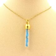 Raw neon blue Apatite necklace.