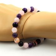 Purple Tiger's Eye + Pink Quartz + Amethyst + Pink Opal Bracelet 8 mm Beads.