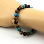 Tiger's Eye + Chrysocolla + Black Obsidian + Wood Bracelet 8 mm Beads.