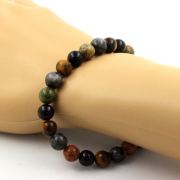 Labradorite + Tiger's Eye + Unakite + Black Agate Bracelet 8 mm Beads.