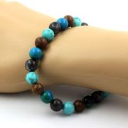 Turquoise + Chrysocolla + Labradorite + wood Bracelet 8 mm Beads.