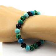 Chrysocolla + Malachite + Turquoise + Black Agate Bracelet 8 mm Beads.