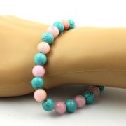 Pink Opal + Turquoise Bracelet 8 mm Beads.