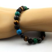 Labradorite + Tiger's Eye + Chrysocolla + Lava Bracelet 8 mm Beads.