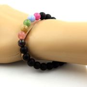 Multicolor Tourmaline + Matte black Onyx Bracelet 8 mm Beads.