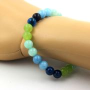 Peridot + Angelite + Blue Chalcedony + Blue Banded Agate Bracelet 8 mm Beads.