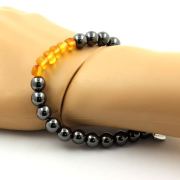 Genuine Baltic Sea Amber + Hematite Bracelet 8 mm Beads.