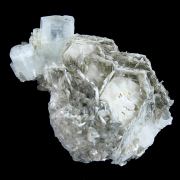 Beryl / (var:“Aquamarine”) with Muscovite on Albite