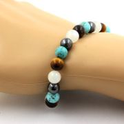 Hematite + Tiger's Eye + Moonstone + Turquoise Bracelet 8 mm Beads.