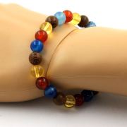 Citrine + Blue Banded Agate + Red Agate + Wood Bracelet 8 mm Beads.