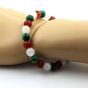 Red Agate + Moonstone + Malachite Bracelet 8 mm Beads.