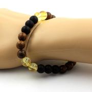 Citrine + Matte Black Onyx + Wood Bracelet 8 mm Beads.