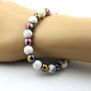 Howlite + Multicolor Hematite Bracelet 8 mm Beads.