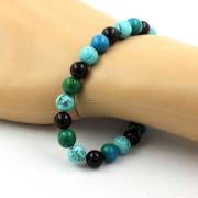 Chrysocolla + Turquoise + Black Agate Bracelet 8 mm Beads.