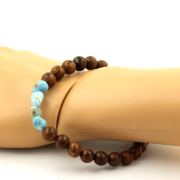 Larimar from Dominican Republic + wood Bracelet 8 mm Beads.