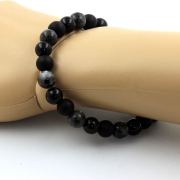 Labradorite + Black Agate + Matte Black Onyx Bracelet 8 mm Beads.