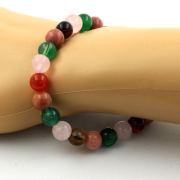 Rhodonite + Banded Agate + Pink Quartz + Green Agate Bracelet 8 mm Beads.