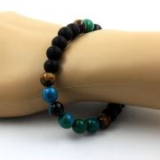 Chrysocolla + Tiger's Eye + Matte Black Onyx Bracelet 8 mm Beads.