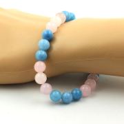 Blue Chalcedony + Rose Quartz Bracelet 8 mm Beads.