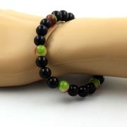 Watermelon Tourmaline + Black Agate Bracelet 8 mm Beads.