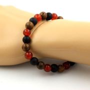 Red Agate + Matte Black Onyx + Wood Bracelet 8 mm Beads.