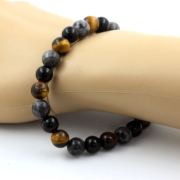 Tiger's Eye + Labradorite + Black Agate Bracelet 8 mm Beads.