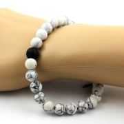 Howlite + Lava Bracelet 8 mm Beads.