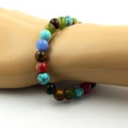 Tiger's Eye + Multicolored Tourmaline + Watermelon Tourmaline + Turquoise Bracelet 8 mm Beads.