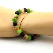 Watermelon Tourmaline + Black Agate + Peridot Bracelet 8 mm Beads.