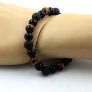 Tiger's Eye + Lava + Black Agate Bracelet 8 mm Beads.