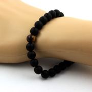 Matte Black Onyx + Tiger Eye Bracelet 8 mm Beads.