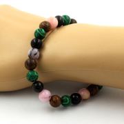 Pink Opal + Black Obsidian + Malachite + Wood Bracelet 8 mm Beads.