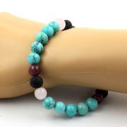 Turquoise + Lepidolite + Lava + Rose Quartz Bracelet 8 mm Beads.