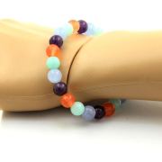 Aquamarine + Amazonite + Amethyst + Orange Chalcedony Bracelet 8 mm Beads.