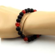 Matte Black Onyx + Carnelian from Uruguay Bracelet 8 mm Beads.