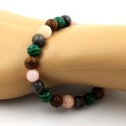 Pink Opal + Labradorite + Malachite + wood Bracelet 8 mm Beads.