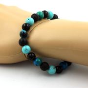 Chrysocolla + Black Agate + Turquoise + Lava Bracelet 8 mm Beads.