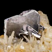 Galena (twinned) on Quartz with Fluorite & Calcite