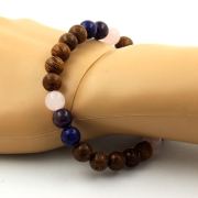 Rose Quartz + Lapis Lazuli + Amethyst + Wood Bracelet 8 mm Beads.