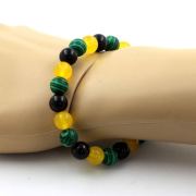 Yellow Agate + Malachite + Black Agate Bracelet 8 mm Beads.