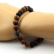 Black Obsidian + Lava + Labradorite + Wood Bracelet 8 mm Beads.