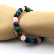 Rose Quartz + Amethyst + Chrysocolla + Wood Bracelet 8 mm Beads.