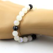 Moonstone + Snowflake Obsidian Bracelet 8 mm Beads.